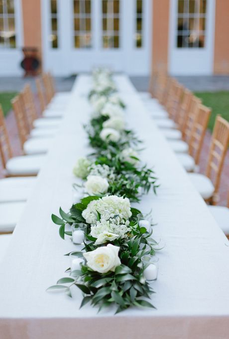 Classic wedding centerpiece of white Juliet garden roses and hydrangeas with deep greenery