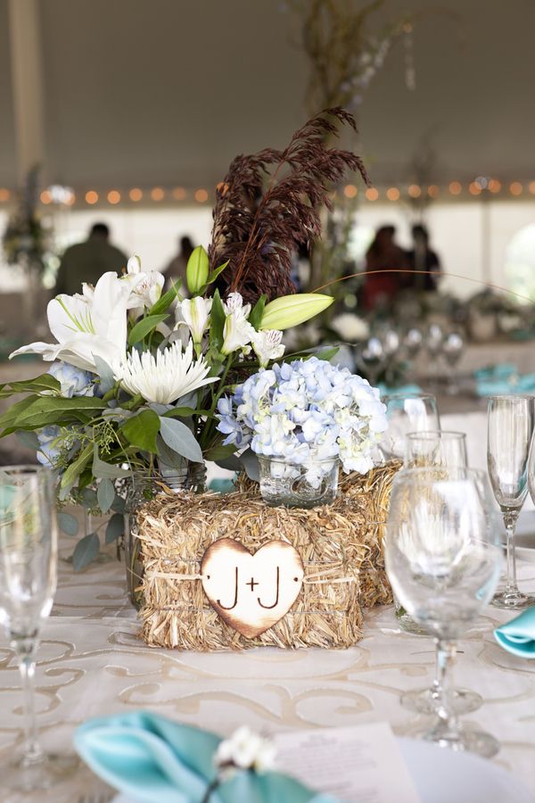Country Hay Bale with Flowers Wedding Centerpieces