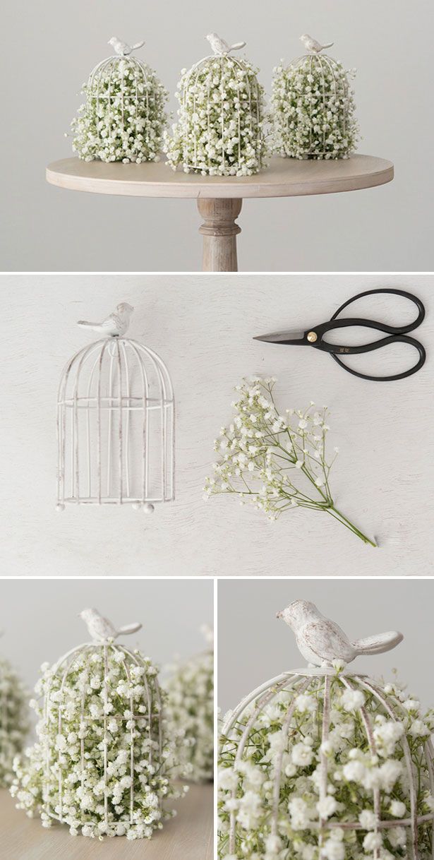 25 Amazing Birdcage Wedding Centerpieces (with Tutrial) 26 DIY Birdcage with baby's breath centrepiece