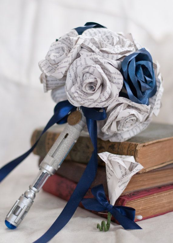 Dr. Who Sonic Screwdriver Handled Paper Book Page Wedding Bouquet