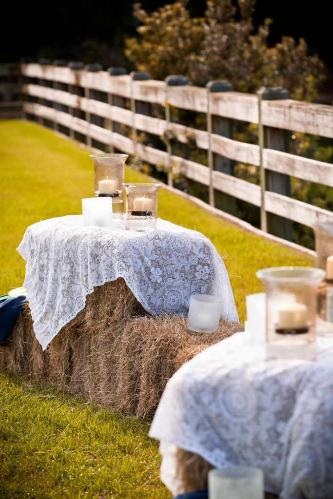 Drape lace over haybales outdoor country wedding ideas