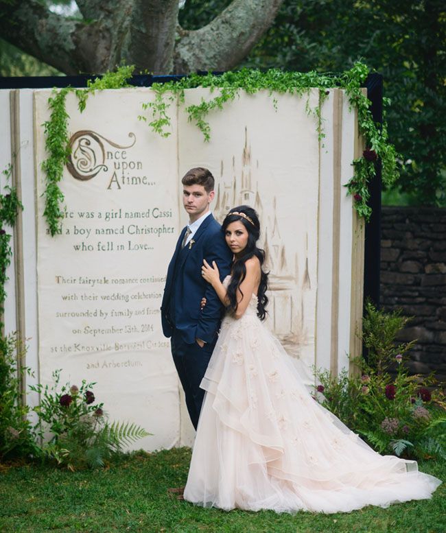 Fairytale wedding Ideas- Garden Wedding Ceremony with large Once Upon a Time book as the backdrop