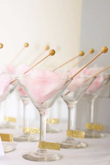 Fill martini glasses with pink cotton candy