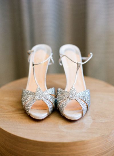 Glamorous T-straps silver wedding shoes