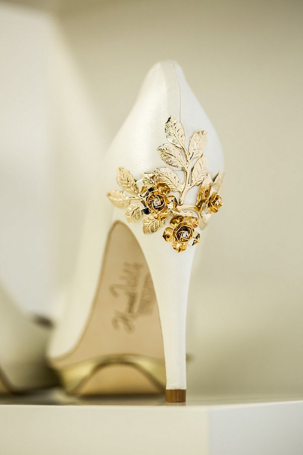 Gold and white wedding shoes