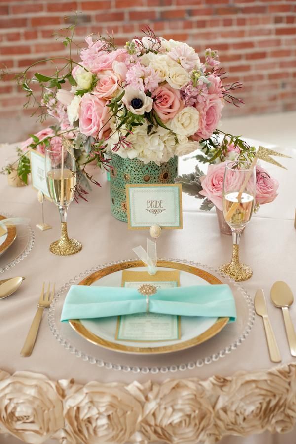 rose gold and tiffany blue wedding