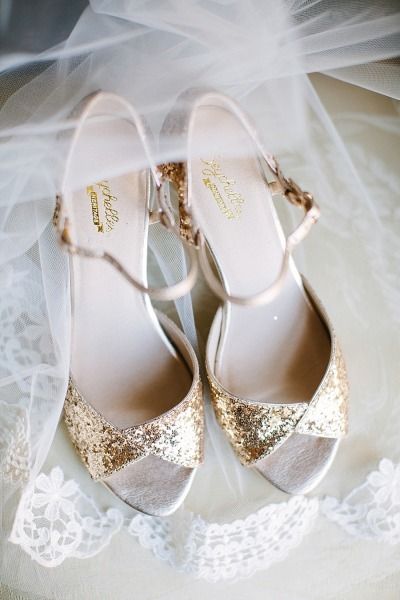 Gold sparkles bridal shoes