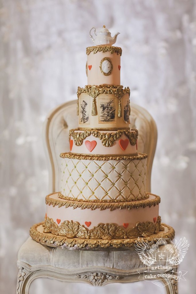 Gorgeous Wedding Cake with Teapot Cake Topper