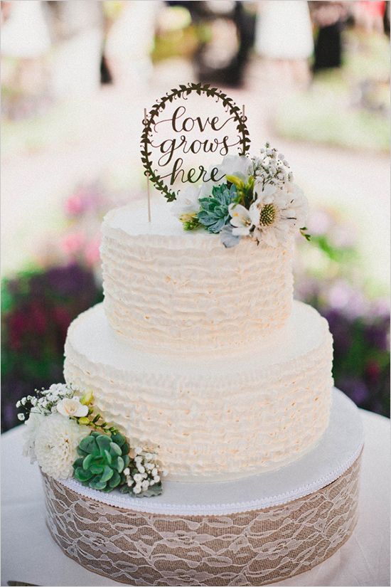 Green and white natural garden wedding cake