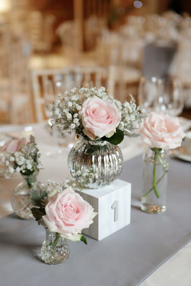 Grey and Pink Wedding Centerpieces