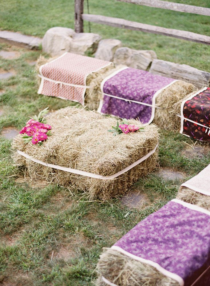 Gussied up hale bales- outdoor wedding seating ideas