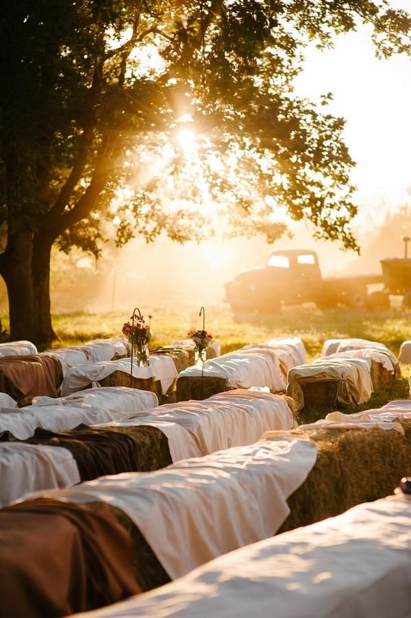Hay Bale Seating for Outdoor Country Wedding