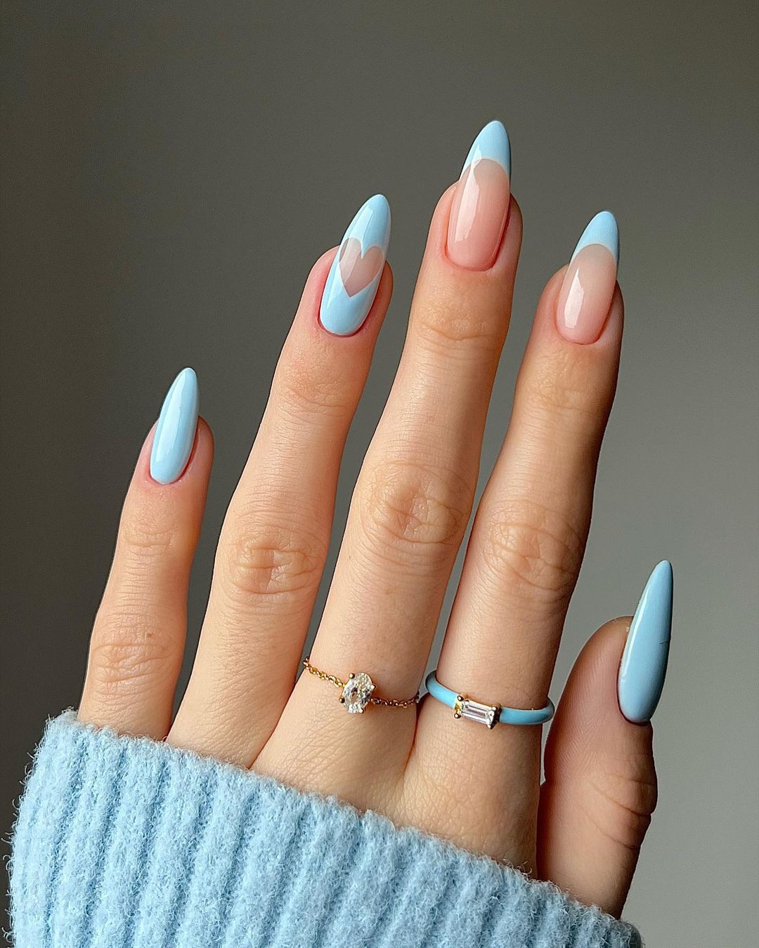 Light Blue Heart Negative Space Wedding Guest Nail