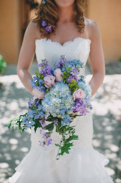 Long Cascading Blue Hydrangea Bridal Bouquet