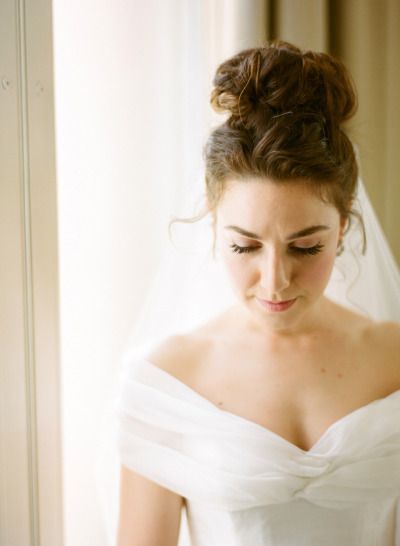 Messy romantic top knot bridal hairstyles