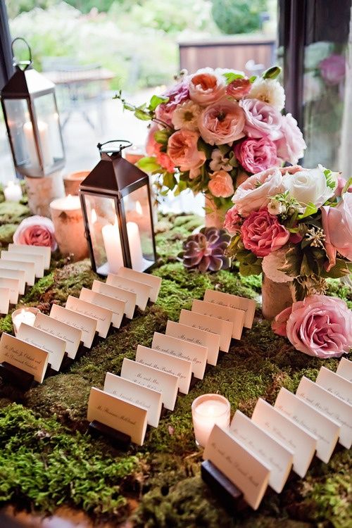 Mini terrarium hanging glass bubbles would look great with this place card styling idea