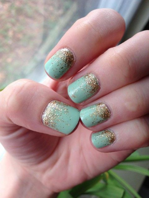 Mint And Gold Wedding Nails