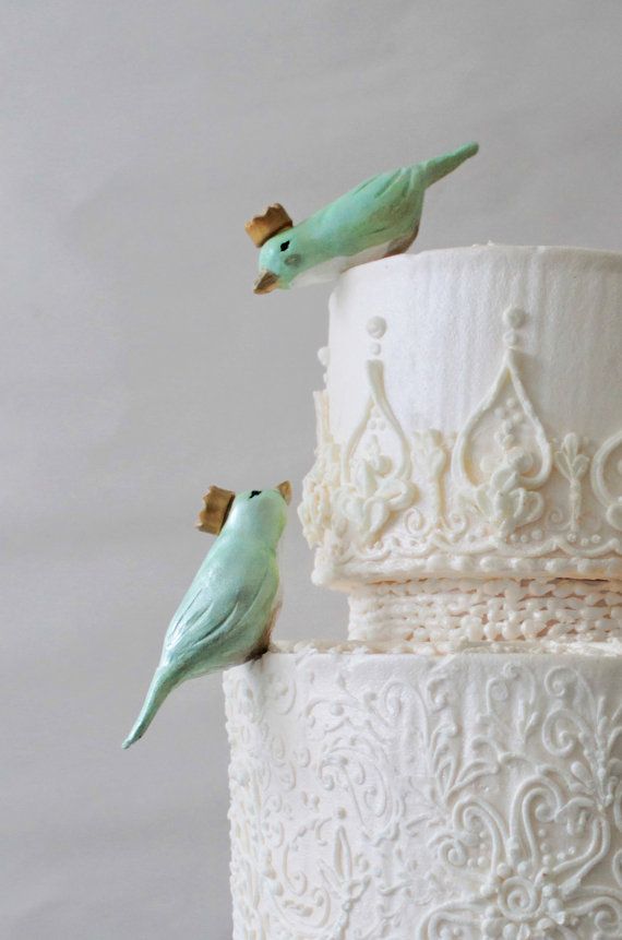 Mint Lovebird wedding cake toppers