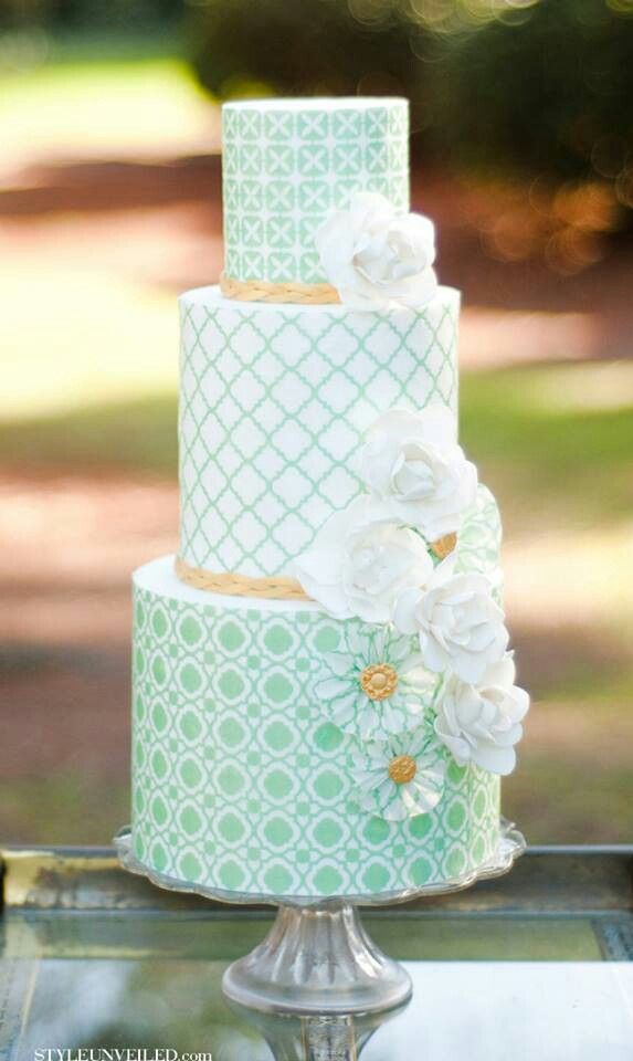 Mint and Gold Wedding Cake