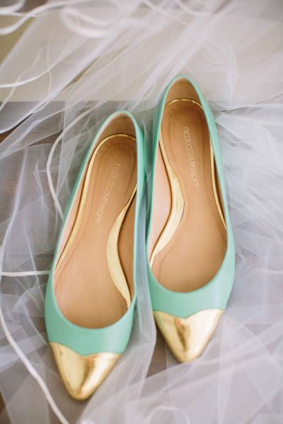 Mint and gold wedding shoes