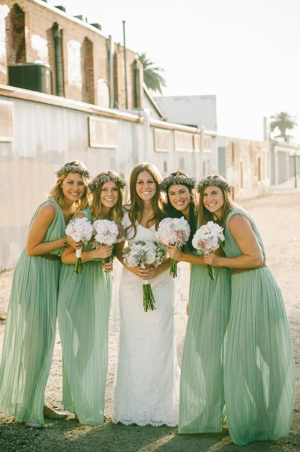 40 Romantic and Timeless Green Wedding Color Ideas 6 Mint green bridesmaid dresses