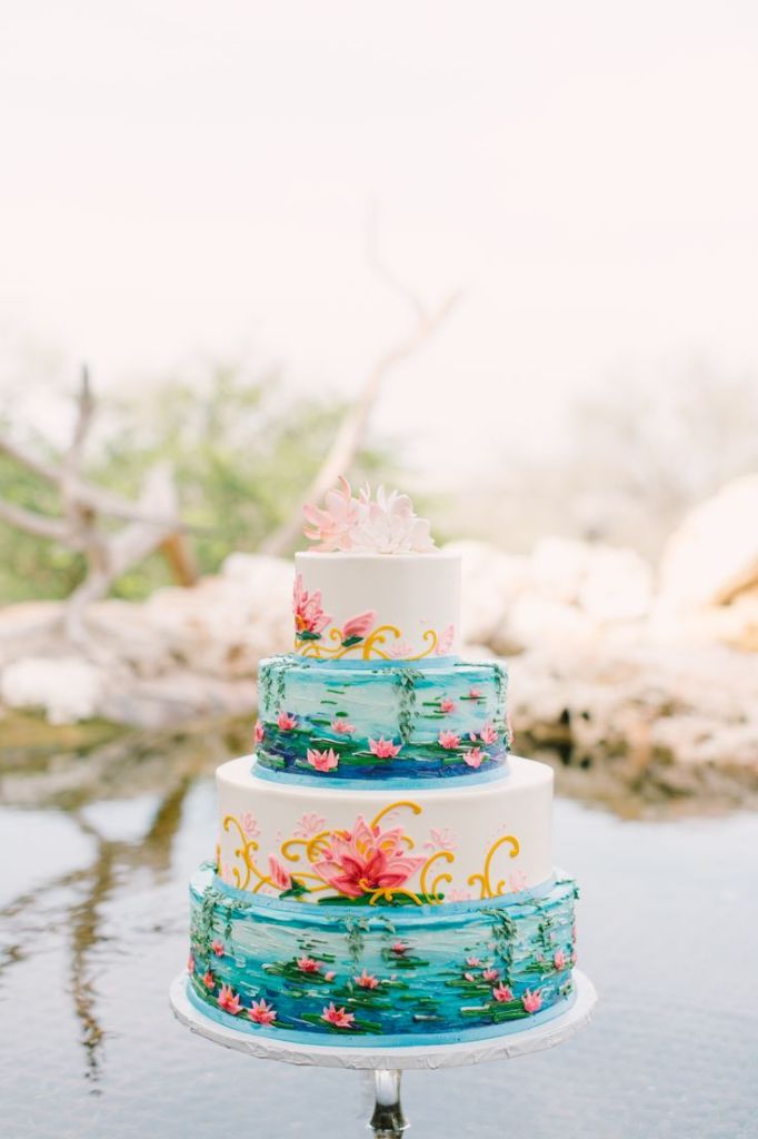 Monet-inspired watercolor wedding cake