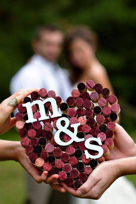 Mr. & Mrs. wine cork heart