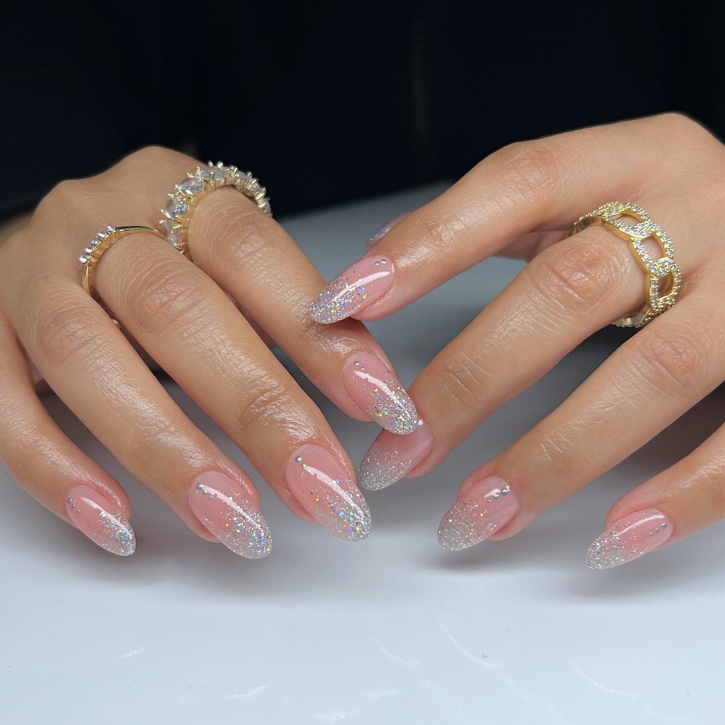 Nude and glitter wedding nail art for guest