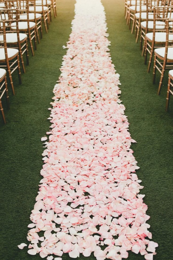 Ombre Pink Rose Petal Ceremony Aisle