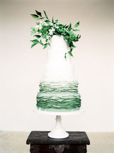 Ombre green and white wedding cake