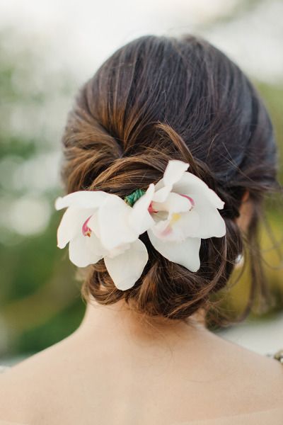 Orchid bun wedding hairstyle