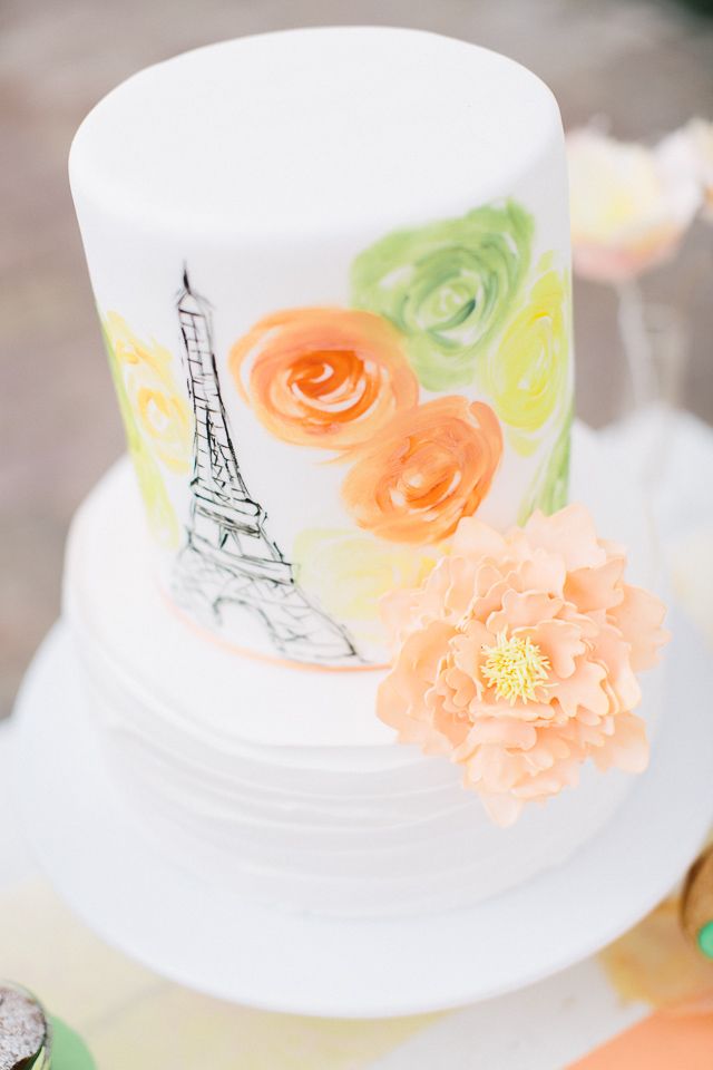 Paris watercolor wedding cake