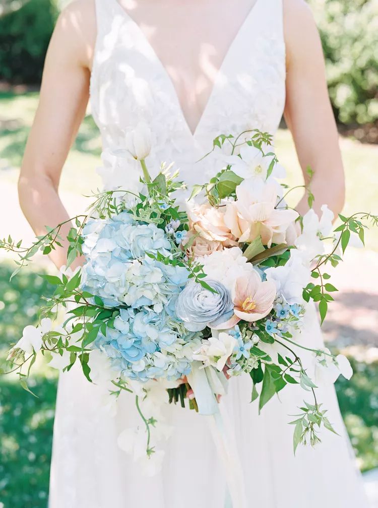 Pastel Blue Hydrangea Wedding Bouquet