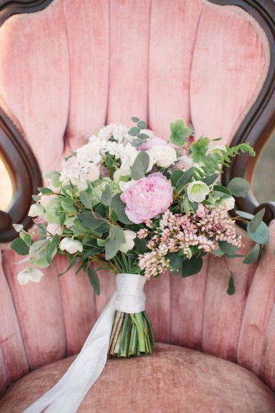 Peonies and eucalyptus rustic wedding bouquet