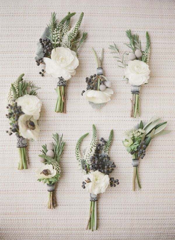 Pretty Boutonnieres for a simple earthy wedding theme