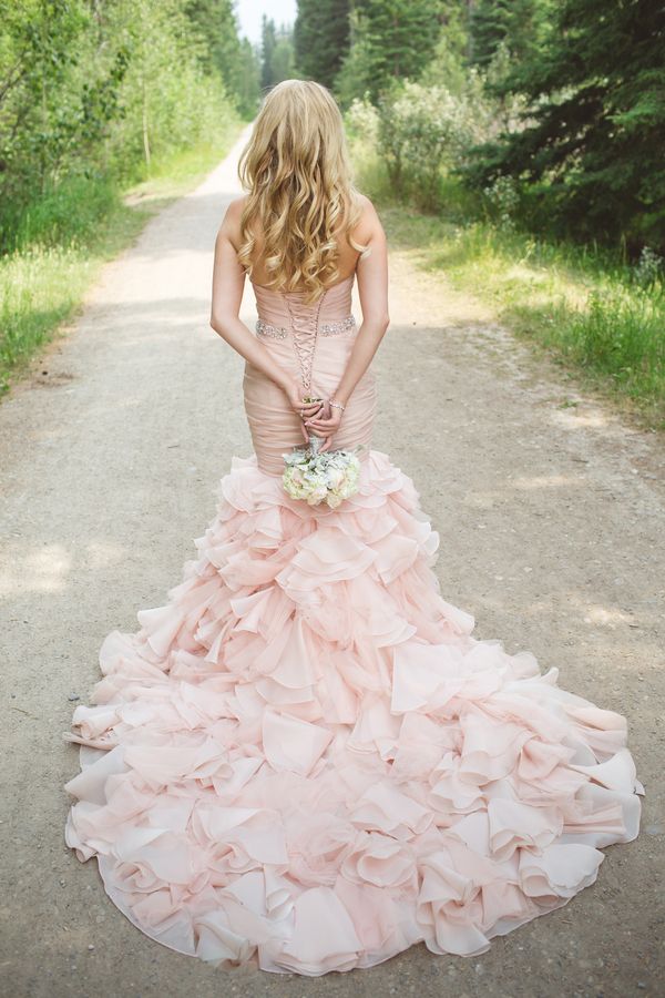 Ruffled Blush Mermaid Wedding Dress