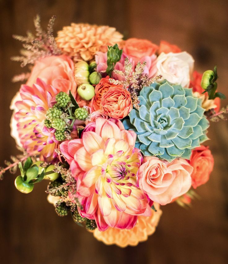 Rustic wedding ideas- Colorful Dahlia Wedding Bouquet