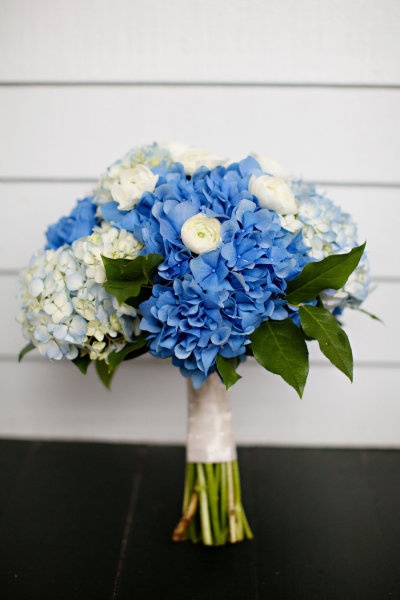 Soft blue and white Hydrangea wedding bouquet