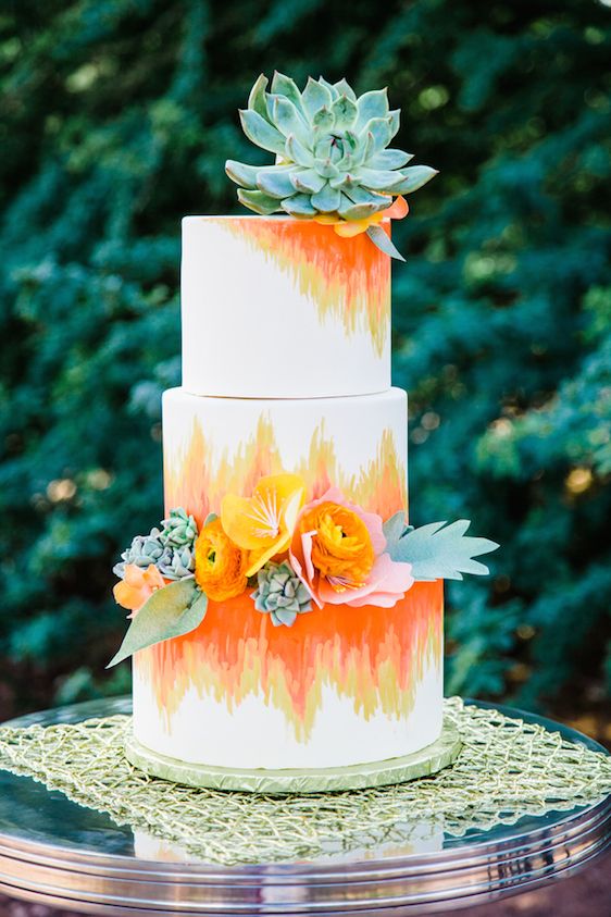 Southwestern Boho Orang Watecolor Wedding Cake