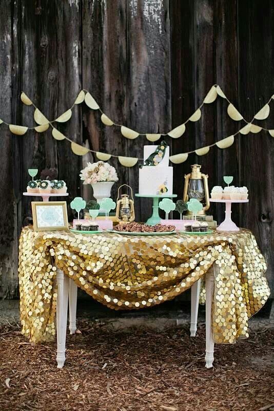 Sparkly Gold Sequins Table Linen for Dessert Table