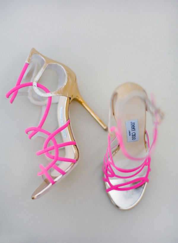 Strappy pink Jimmy Choo wedding heels