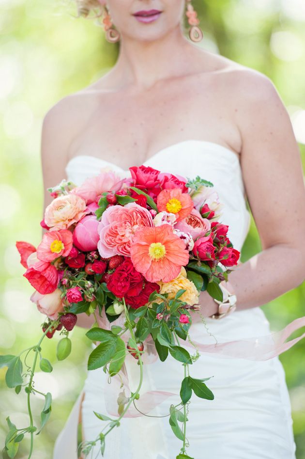 Strawberries and flowers wedding bouquet