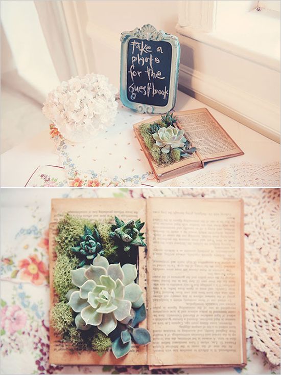 Succulents in a book wedding decor ideas