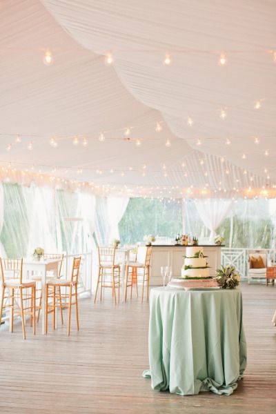 Twinkling stands of lights green wedding decor ideas