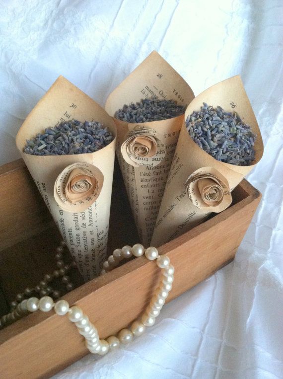 Vintage French Book Paper Cones & Roses