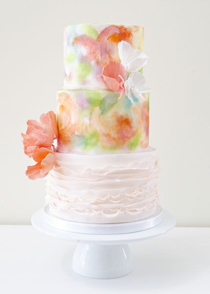 Watercolor Ruffle Wedding Cake by the Cake Whisper