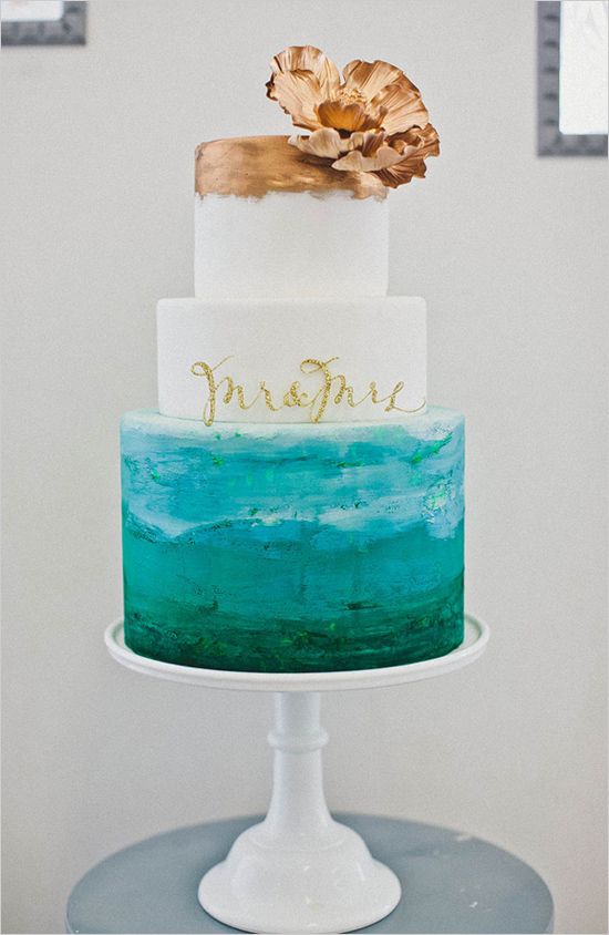 Watercolor wedding cake baked with love by Sweet and Saucy Shop