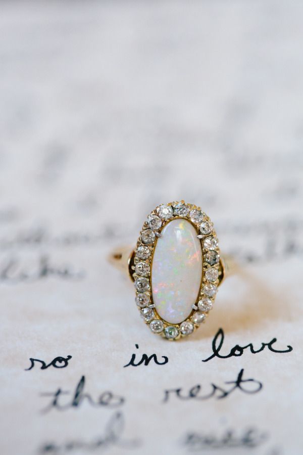 White Opal engagement wedding ring