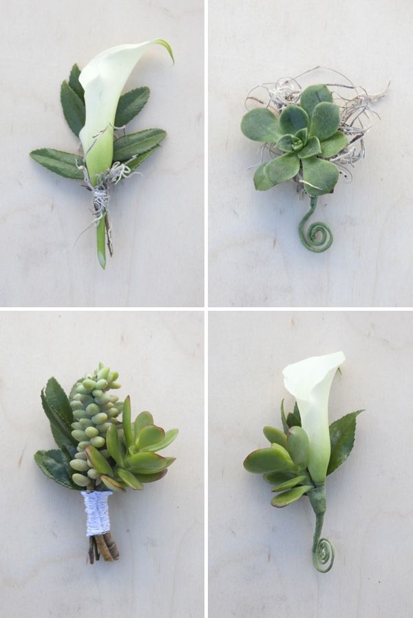 40 Romantic and Timeless Green Wedding Color Ideas 14 White blooms and green succulents make a masculine boutonnieres