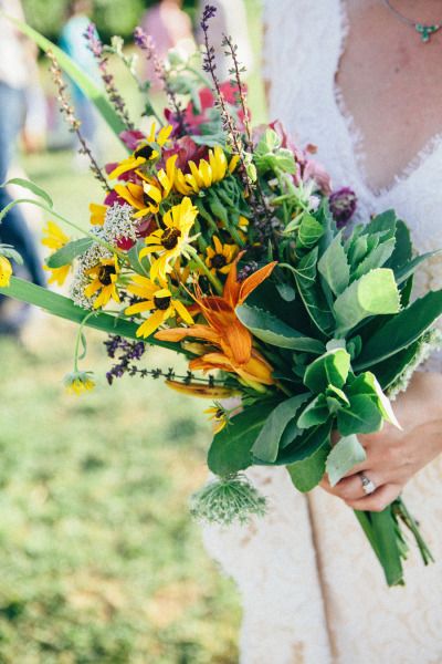 Wildflower sunflower wedding bouquet